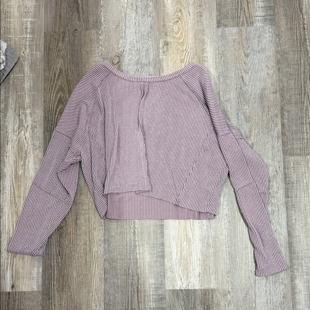 Altar'd State Dusty Mauve Cropped Waffle Pullover